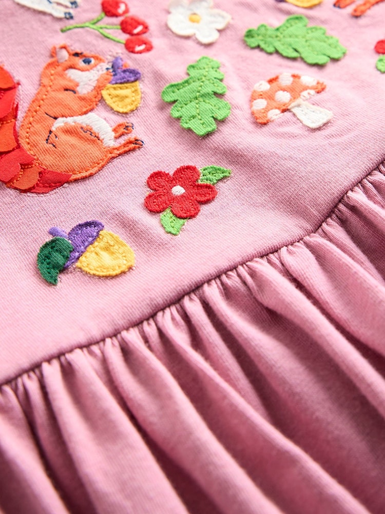 Boden Pink Nellie Woodland Appliqué Flare 100% Cotton Dress - Image 3 of 3