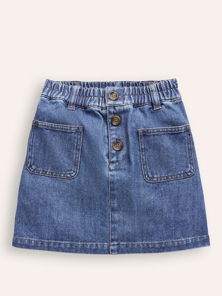 Boden Blue Button Pull-On Mini 100% Cotton Skirt - Image 1 of 3 Boden Blue Button Pull-On Mini 100% Cotton Skirt - Image 1 of 3