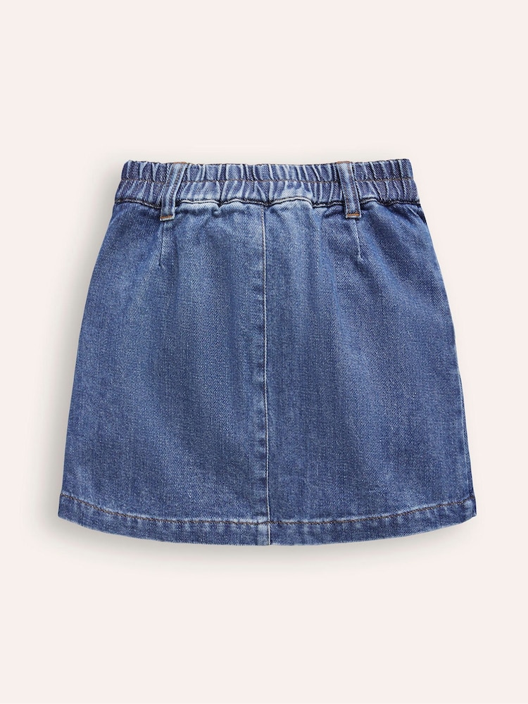Boden Blue Button Pull-On Mini 100% Cotton Skirt - Image 2 of 3 Boden Blue Button Pull-On Mini 100% Cotton Skirt - Image 2 of 3