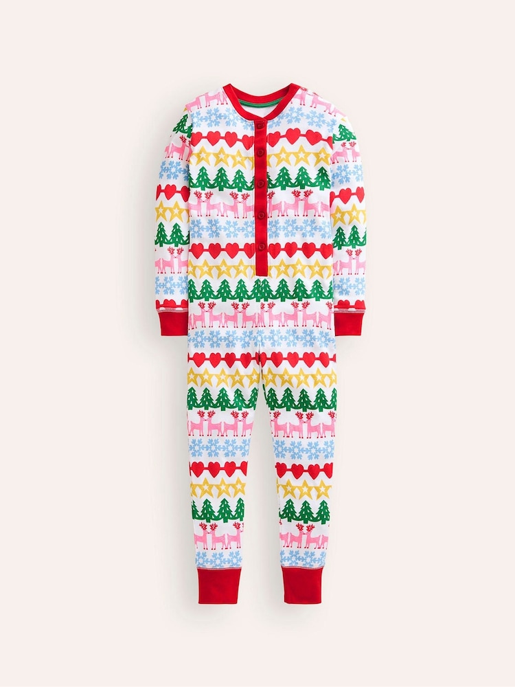 Boden All Christmas Nightwear Fair Isle Pattern Snug All-In-One 100% Cotton Pyjamas - صورة 1 من 3