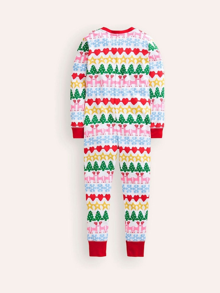 Boden All Christmas Nightwear Fair Isle Pattern Snug All-In-One 100% Cotton Pyjamas - صورة 2 من 3