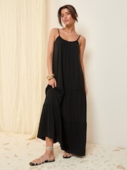 Friends Like These Black Plaited Strappy Maxi Sun Dress - Image 1 of 5