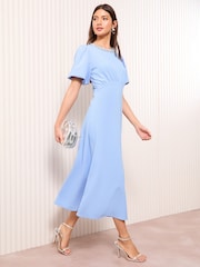 Blau - Friends Like These Scuba-Midikleid mit Strasssteinen am Halsausschnitt - Bild 1 von 5