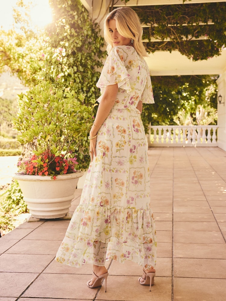 Friends Like These Cream Millie Mackintosh Chiffon Occasion Ruffle Maxi Dress - Image 4 of 4