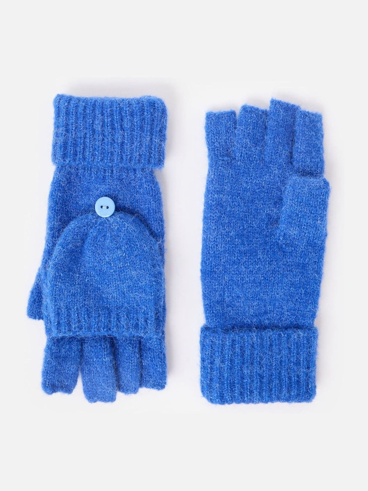 Oliver Bonas Blue Knitted Fingerless Mitten Gloves - Image 2 of 6