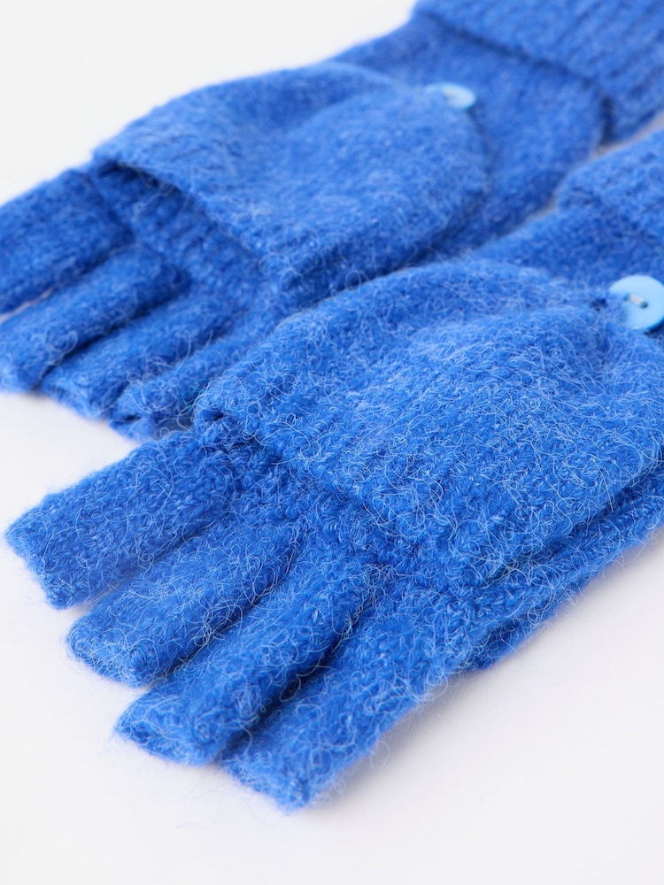 Oliver Bonas Blue Knitted Fingerless Mitten Gloves - Image 6 of 6