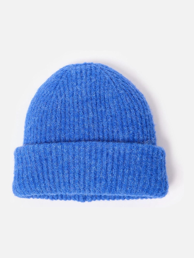 Oliver Bonas Blue Ribbed Knitted Beanie Hat - Image 1 of 6