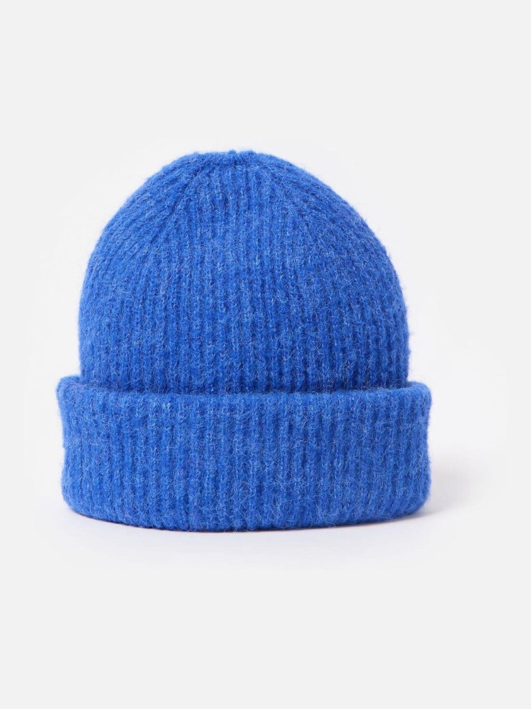 Oliver Bonas Blue Ribbed Knitted Beanie Hat - Image 2 of 6