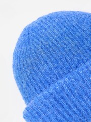 Oliver Bonas Blue Ribbed Knitted Beanie Hat - Image 3 of 6