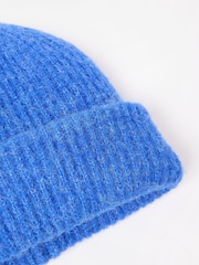 Oliver Bonas Blue Ribbed Knitted Beanie Hat - Image 4 of 6