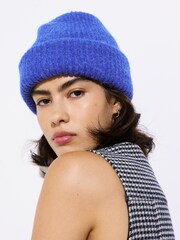 Oliver Bonas Blue Ribbed Knitted Beanie Hat - Image 5 of 6
