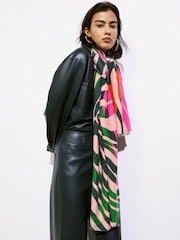 Oliver Bonas Green Zebra Print Lightweight Scarf - Image 1 of 7