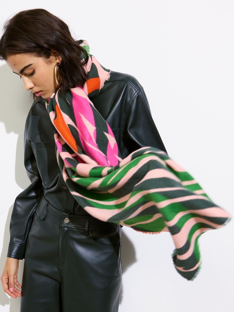 Oliver Bonas Green Zebra Print Lightweight Scarf - Image 2 of 7
