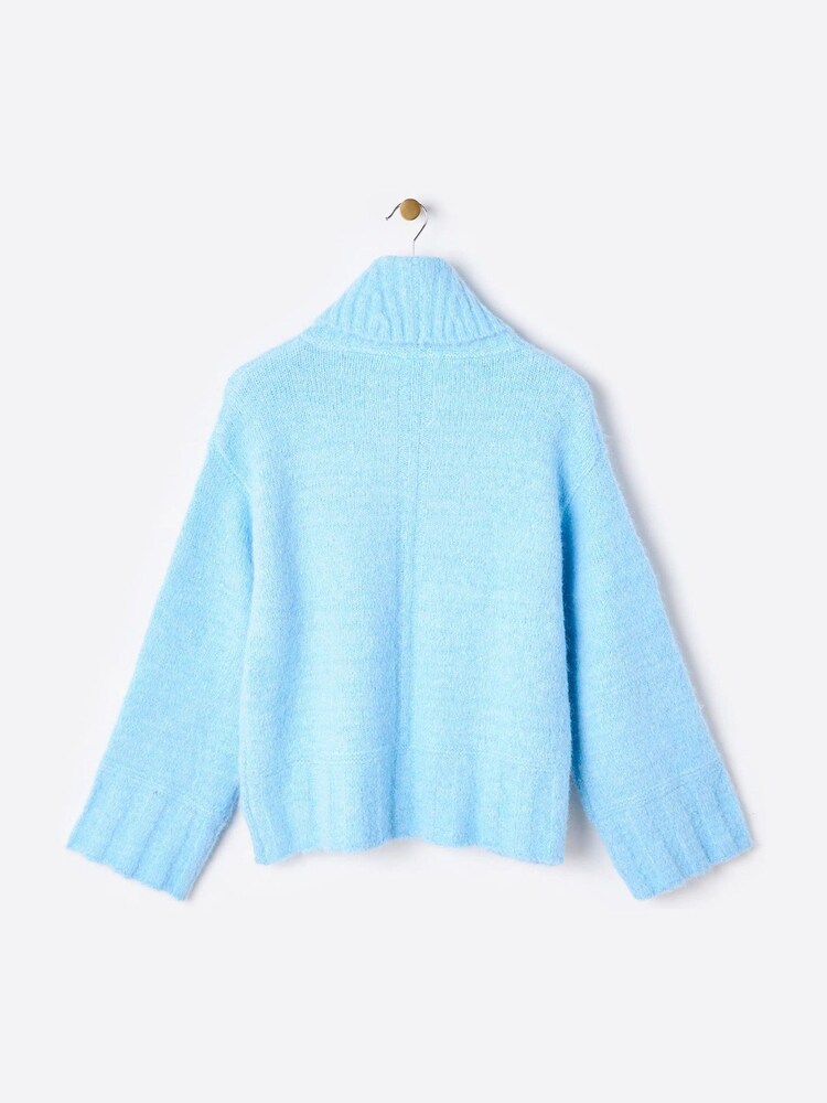 Oliver Bonas Blue Fluffy Chunky Rib Roll Neck Jumper - Image 2 of 6 Oliver Bonas Blue Fluffy Chunky Rib Roll Neck Jumper - Image 2 of 6