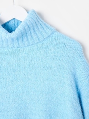 Oliver Bonas Blue Fluffy Chunky Rib Roll Neck Jumper - Image 4 of 6