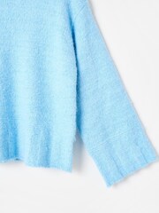 Oliver Bonas Blue Fluffy Chunky Rib Roll Neck Jumper - Image 5 of 6