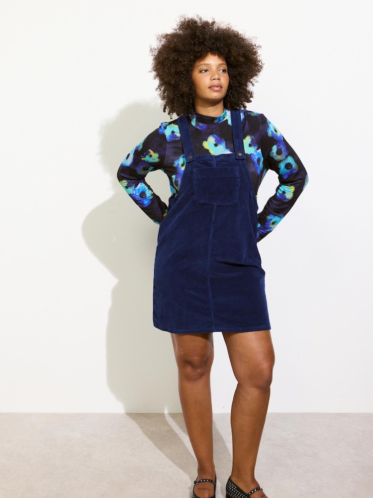 Oliver Bonas Blue Corduroy Pinafore Dress - Image 2 of 7