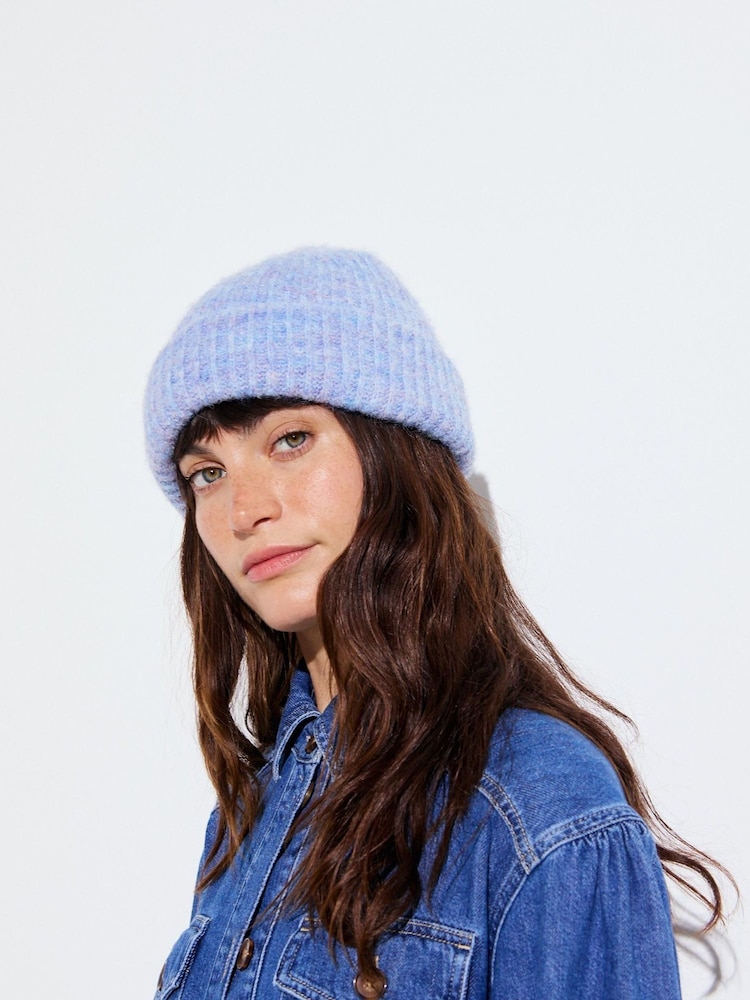 Oliver Bonas Blue Marl Knitted Beanie Hat - Image 5 of 5
