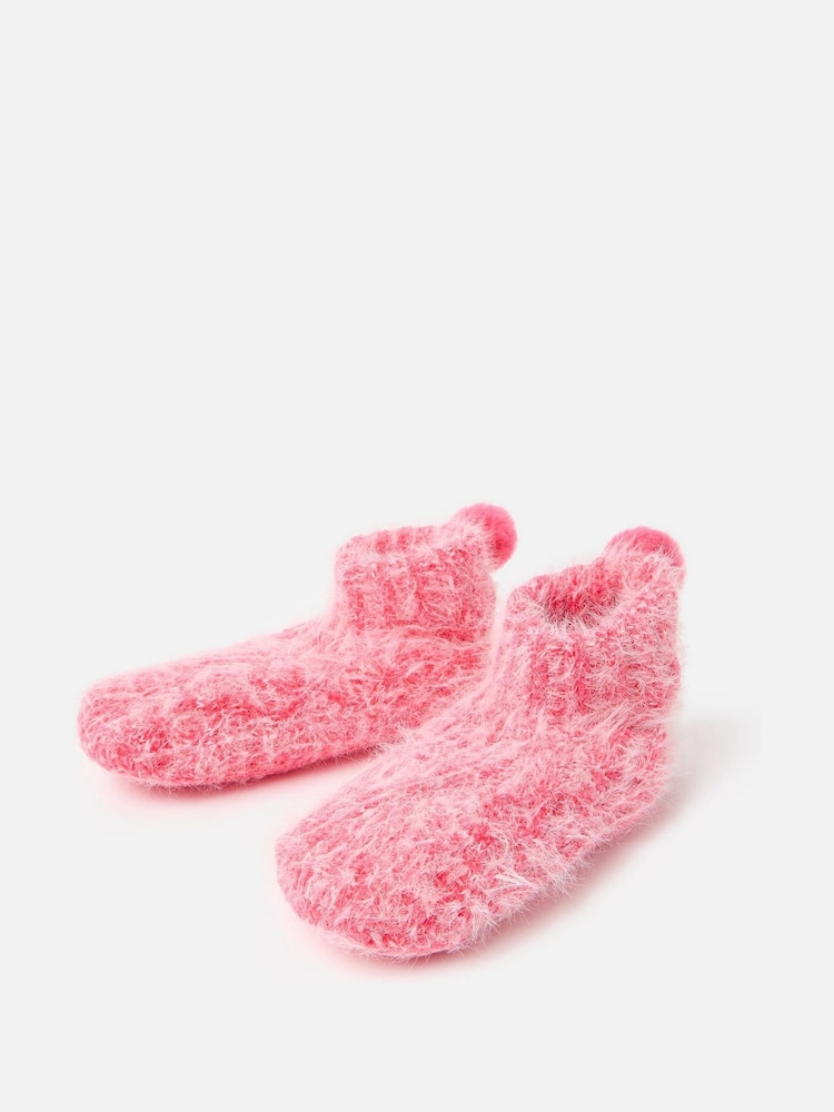 Oliver Bonas Pink Chenille Fluffy Slipper Boots - Image 2 of 6