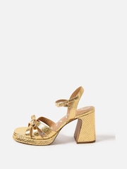 Oliver Bonas Gold Bow Leather Platform Heeled Sandals - Image 3 of 8