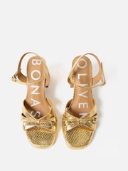 Oliver Bonas Gold Bow Leather Platform Heeled Sandals - Image 5 of 8