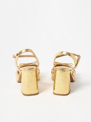 Oliver Bonas Gold Bow Leather Platform Heeled Sandals - Image 6 of 8
