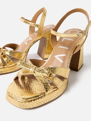 Oliver Bonas Gold Bow Leather Platform Heeled Sandals - Image 7 of 8