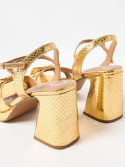Oliver Bonas Gold Bow Leather Platform Heeled Sandals - Image 8 of 8