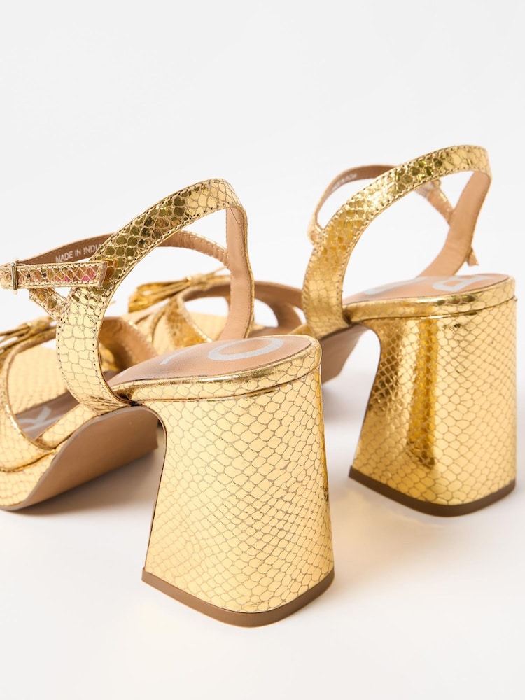 Oliver Bonas Gold Bow Leather Platform Heeled Sandals - Image 8 of 8