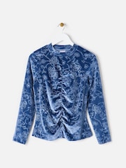 Oliver Bonas Blue Embossed Velvet Top - Image 1 of 6