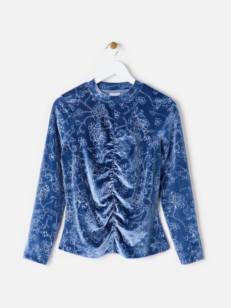 Oliver Bonas Blue Embossed Velvet Top - Image 1 of 6