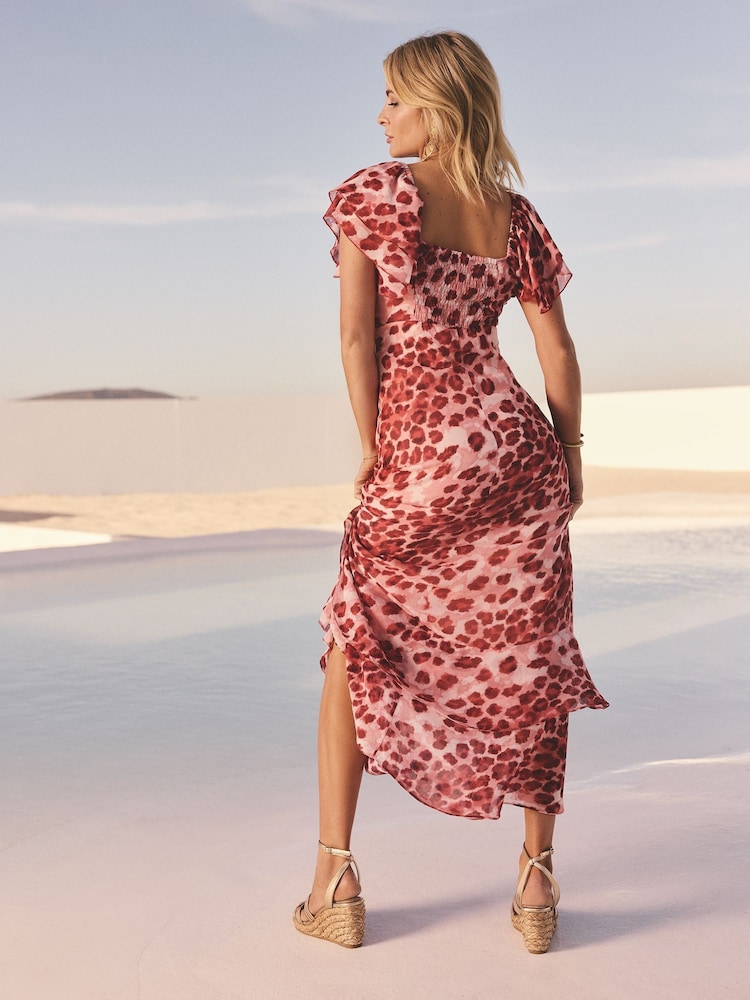 Friends Like These Red Animal Petite Millie Mackintosh Chiffon Frill Maxi Dress - Image 4 of 4