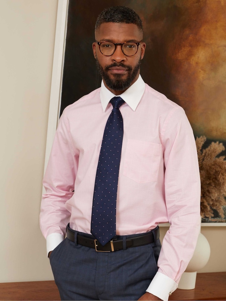 The Savile Row Company Classic Fit Pink 100% Cotton PoW Check White Collar Formal Shirt - Изображение 2 из 5