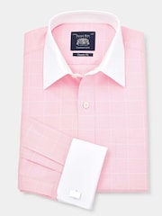 The Savile Row Company Classic Fit Pink 100% Cotton PoW Check White Collar Formal Shirt - Изображение 3 из 5