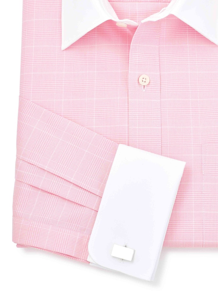 The Savile Row Company Classic Fit Pink 100% Cotton PoW Check White Collar Formal Shirt - Изображение 5 из 5