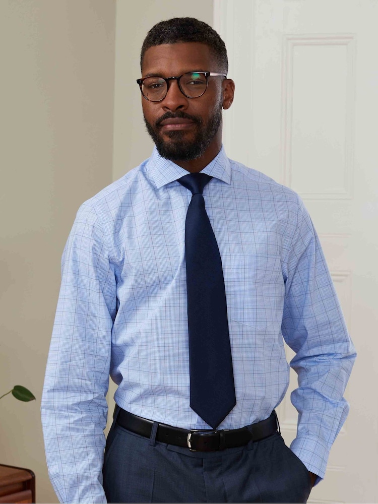 The Savile Row Company Classic Fit Blue PoW Check Formal 100% Cotton Shirt - Image 1 of 5