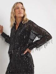 Joanna Hope Sequin Tassle Black Shirt - Image 1 of 4
