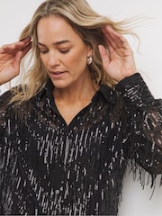 Joanna Hope Sequin Tassle Black Shirt - Image 3 of 4