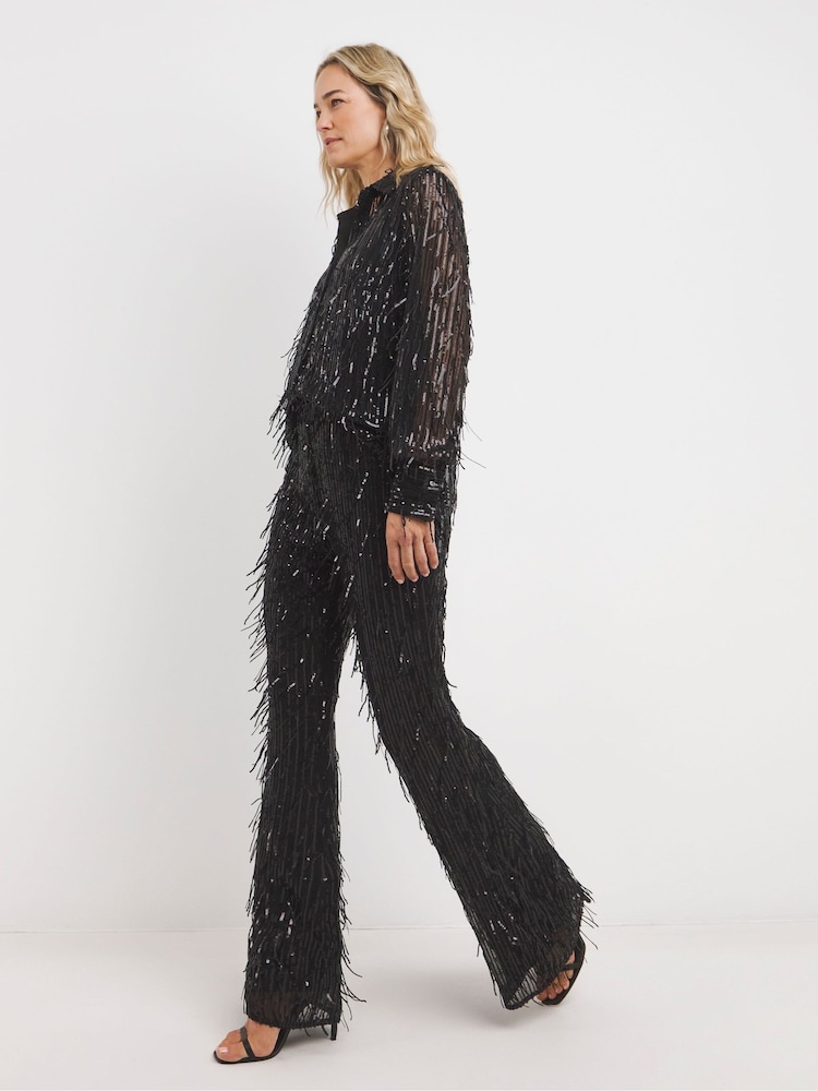 Joanna Hope Sequin Tassle Black Shirt - Image 4 of 4