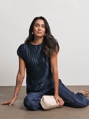 Joanna Hope Grey Plisse Top - Image 1 of 4