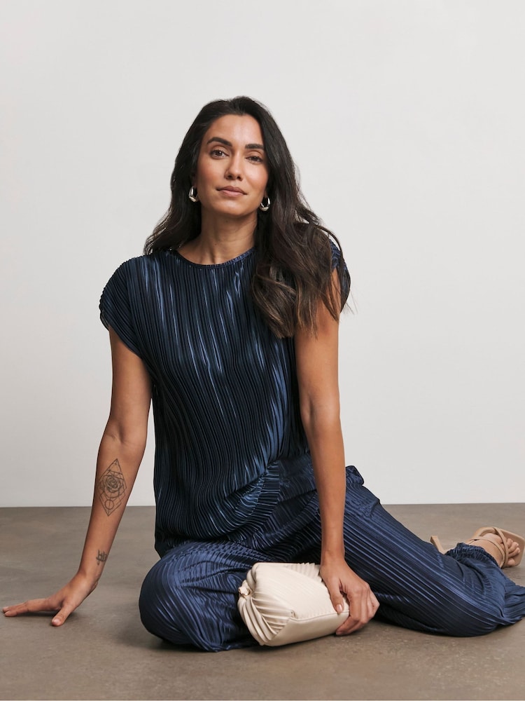 Joanna Hope Grey Plisse Top - Image 1 of 4