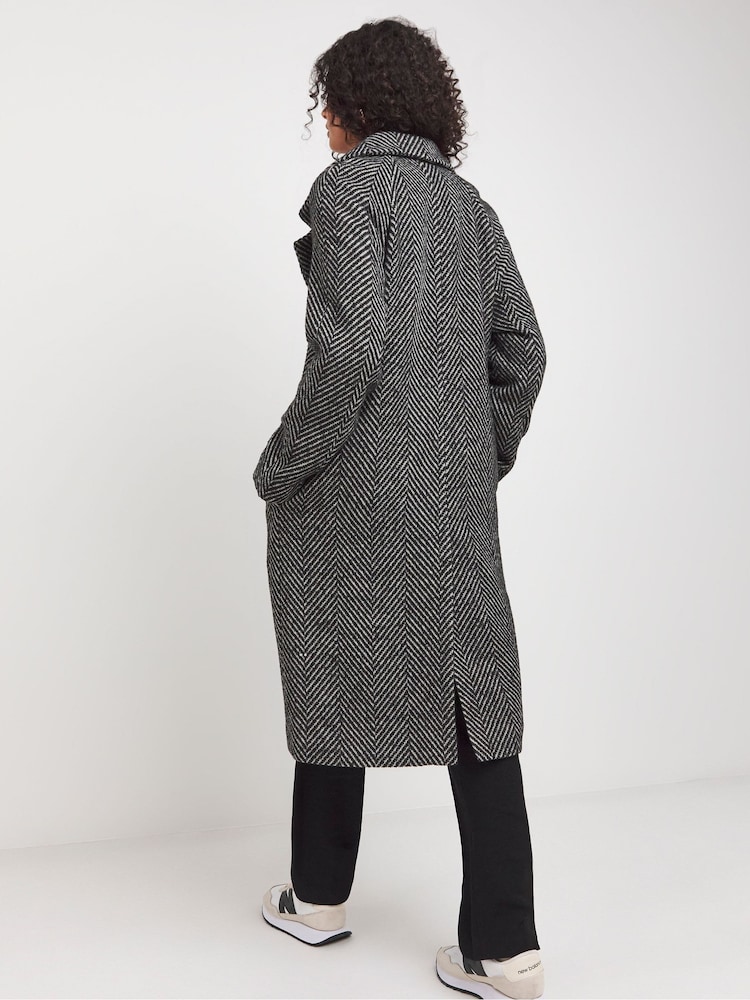 JD Williams Black Double Breasted Herringbone Coat - Image 2 of 4