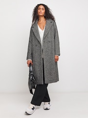 JD Williams Black Double Breasted Herringbone Coat - Image 3 of 4