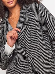 JD Williams Black Double Breasted Herringbone Coat - Image 4 of 4