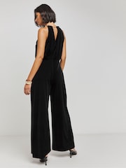 Simply Be Black Velour Wide Leg Jumpsuit - Image 2 of 4