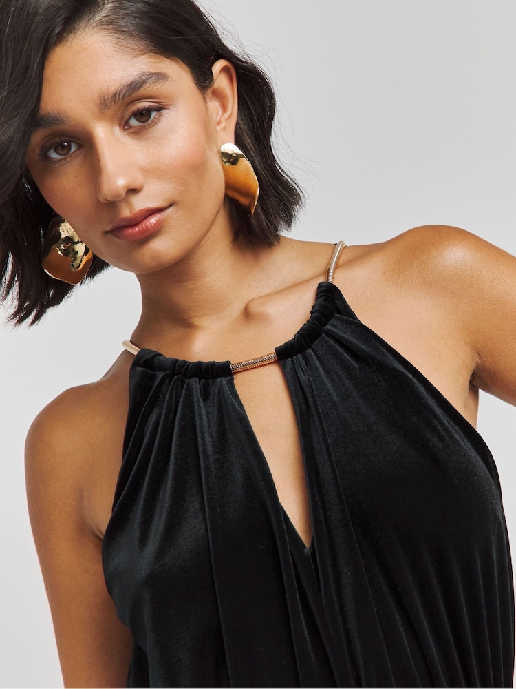 Simply Be Black Velour Wide Leg Jumpsuit - Image 4 of 4