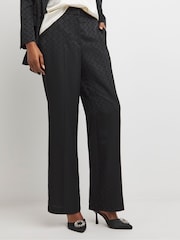 JD Williams Black Satin Jacquard Wide Leg Trousers - Image 1 of 4