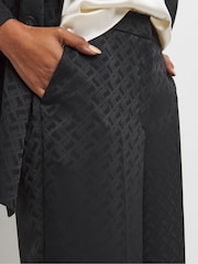 JD Williams Black Satin Jacquard Wide Leg Trousers - Image 4 of 4