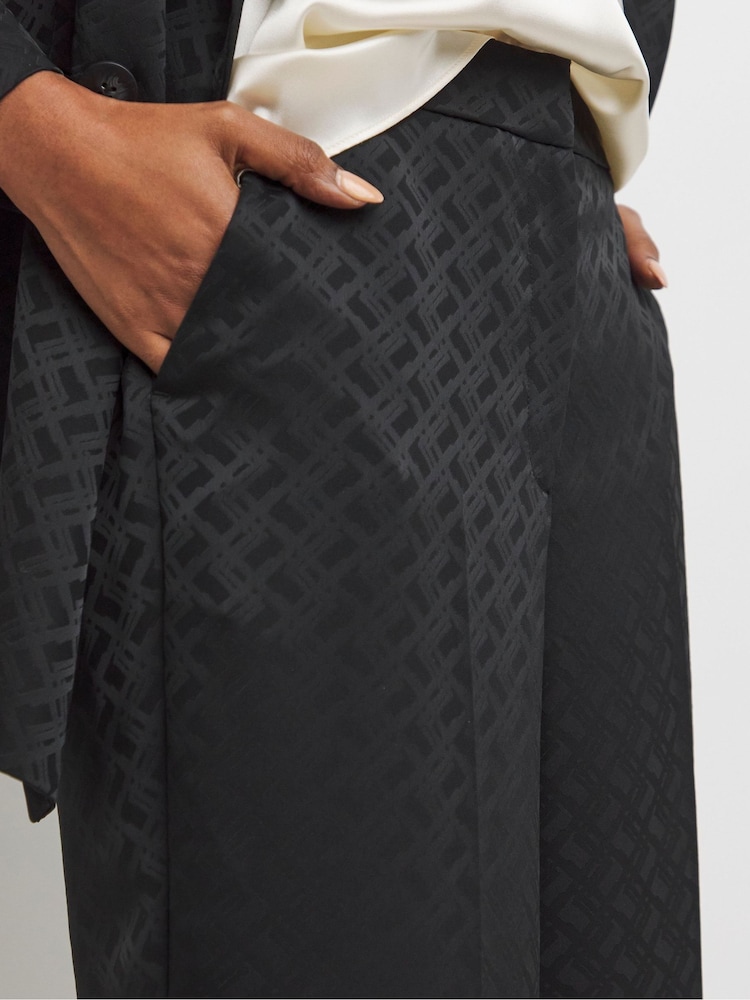 JD Williams Black Satin Jacquard Wide Leg Trousers - Image 4 of 4