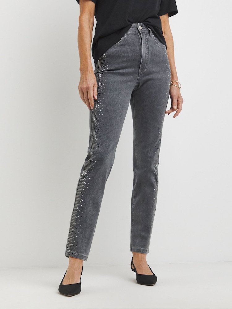 JD Williams Grey Diamante Slim Leg Jeans - Image 1 of 4
